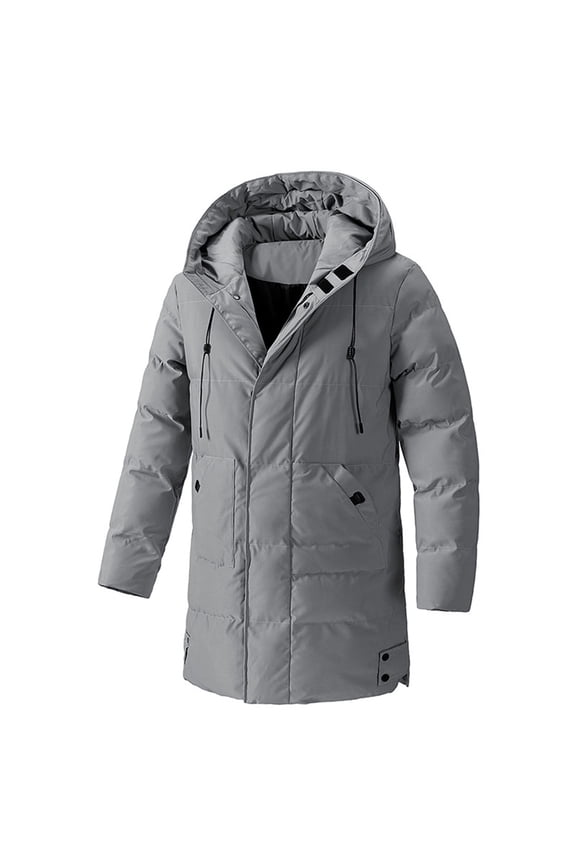 Men's Plus Size Winter Parka - Hooded Mid-Length down Cotton Coat for Autumn & Winter, Extreme Cold Protection, Oversized Casual Grey 8Xl-Large