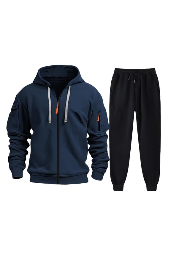 Men's Tracksuit Set 2 Piece Set Full Zip Casual Jogging Suits with Jogger Jackets And Pants Warm up Outfits Blue/Black M