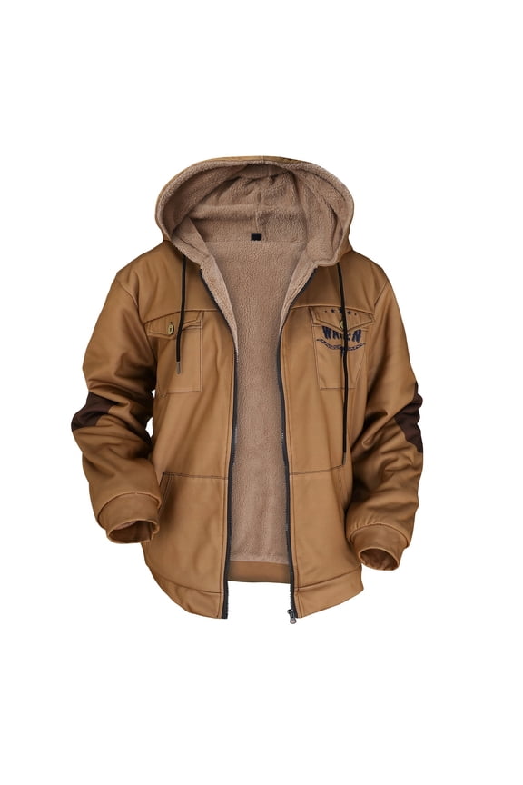 Men's Winter Fleece-Lined Cotton Jacket,Men's Winter Jackets Hooded Work Cotton Fleece Lined Duck Coats Flannel Active Workwear Coat Brown M