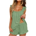 thumbnail image 1 of Hontri 2-Piece Lace Trim Sleepwear Set - Women's Sleeveless Crop Top & Fringed Shorts Pajama Set, Comfortable Lounge Outfit (Green | S), 1 of 8