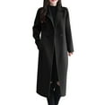 thumbnail image 1 of Hontri 2024 Womens Wool Coat on Sales, Women's Long Sleeve V Neck Faux Wool Blends Thin Jacket Coat Slim Fit Warm Solid Long Overcoat with Pockets Blue,Black, 1 of 5