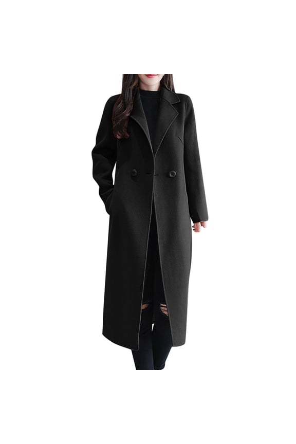2024 Womens Wool Coat on Sales, Women's Long Sleeve V Neck Faux Wool Blends Thin Jacket Coat Slim Fit Warm Solid Long Overcoat with Pockets Blue,Black
