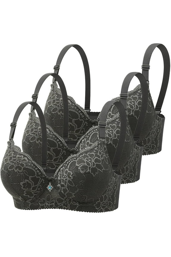 3-Pack Lace Underwire Bras - Adjustable Padded Bustier with Comfort Support (Sexy Everyday Wear | Yoga & Sleep Friendly | S-XXL Sizing) (Beige | 36)