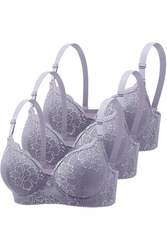 3-Pack Lace Underwire Bras - Adjustable Padded Bustier with Comfort Support (Sexy Everyday Wear | Yoga & Sleep Friendly | S-XXL Sizing) (Navy | 46)
