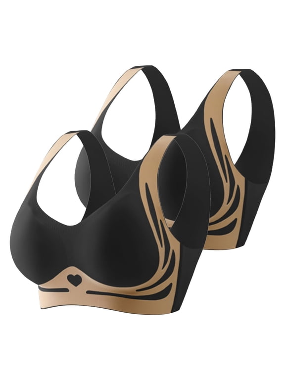 Anti-Gravity Sports Bra 2-Pack - High Impact Wireless Support, Seamless Racerback for Running & Workouts (S-XXXXL, Neutral Tones) (Black 1 | L)