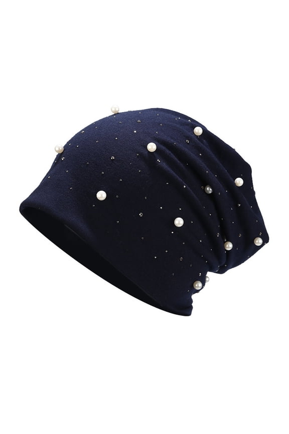 Baseball Cap Scarf Cap Color Wrap Hat Headgear Women Stretch Head Fashion Pearl Baseball Caps Dad Hat Navy