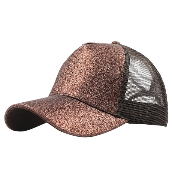Hontri Baseball Cap Trucker Ponytail Hat Messy Buns Glitter Plain Cap Unisex Visor Caps Dad Hat Coffee