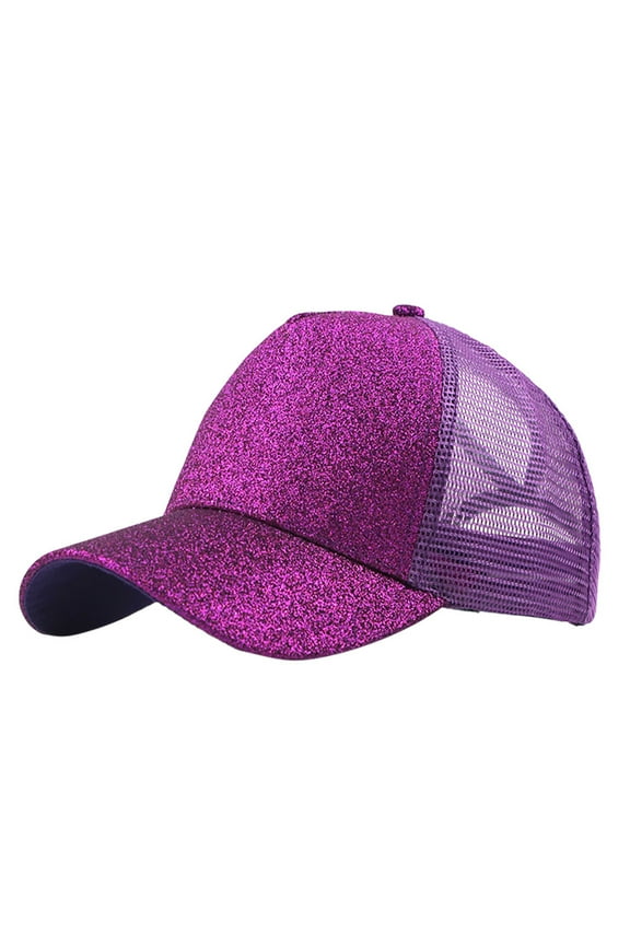 Baseball Cap Trucker Ponytail Hat Messy Buns Glitter Plain Cap Unisex Visor Caps Dad Hat Purple
