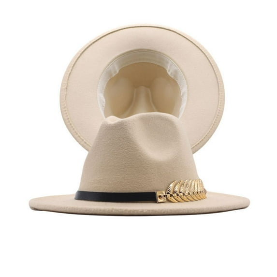 Hontri Baseball Cap Womens Panama Hat Classic Belt Fedora Hat Wool Buckle Wide Floppy Caps Dad Hat Beige