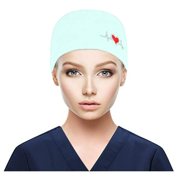 Hontri Baseball Cap Scrub Cap with Buttons Bouffant Print Hat with Sweatband for Womens And Mens, Unisex Light Green One Size