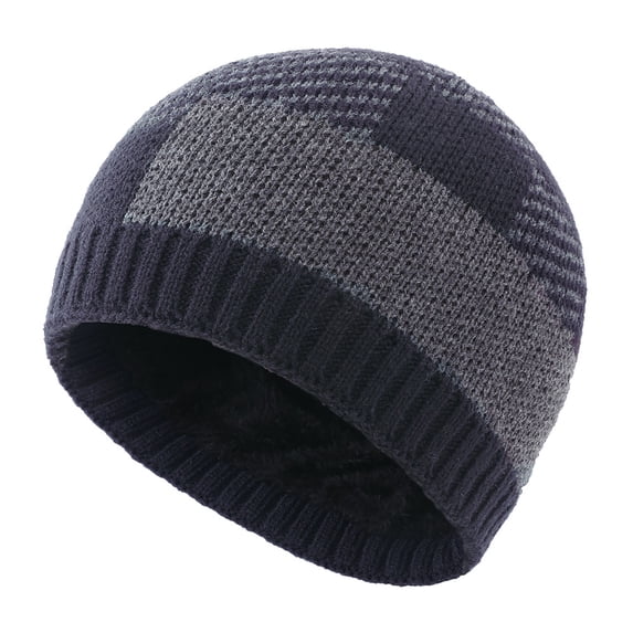 Hontri Fisherman Beanie Winter Fleece Warm Hat Plaid Knitted Hat Beanie Hat for Men & Women Ear Hat Thickened Outdoor Hat Caps Men Women Navy
