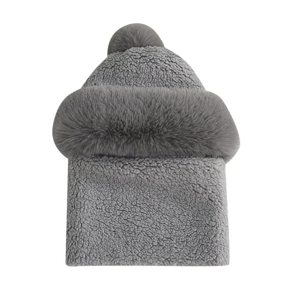 Hontri Beanie in Sale, Women's Hat Casual Full Plush Bib All-In-One Plus Velvet Thickened Warm Hat Knit Hat