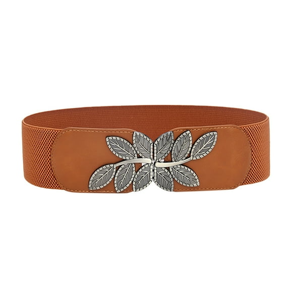 Hontri Belt in Clearance, Women's Fashion Wild Wide Waistband Elastic Stretch Dress Waist Belt Buckle Band, Female Coffee One Size