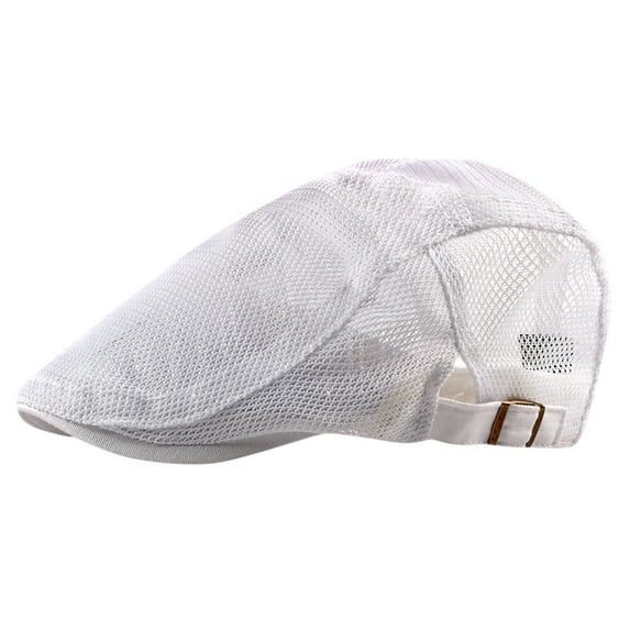 Hontri Berets Hats Women on Sale, Adult Breathable Mesh Summer Hat Newsboy Beret Ivy Cab Adjustable Flat Top Hat White