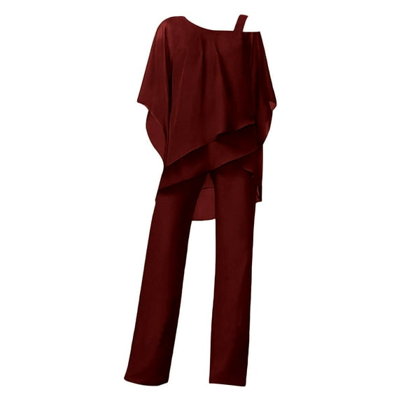 Hontri Women's Trousers Suit Women's European And American Fashion Solid Color Loose Leisure Irregular Set Adies Casual Suit Fashion Summer European And American Short Sleeved Two Piece Suit