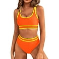 thumbnail image 1 of Hontri Bikinis Set Women's Two Swimsuit High Waisted Contrasting Colors Bikini Sets Double Shoulder Bathing Suits for 2024 Orange S, 1 of 7