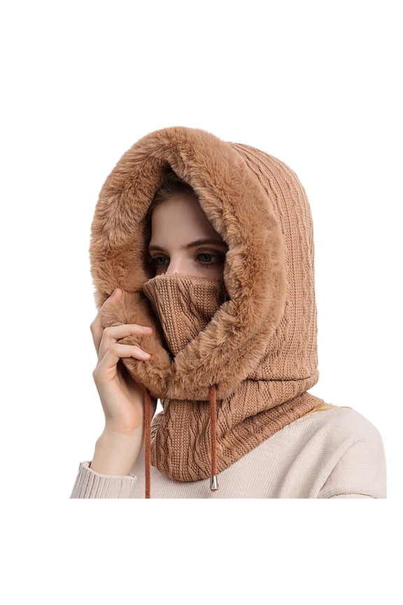 Bomber Hats in Clearance, Women Winter Outdoor Riding Headgear Cold-Proof Ski Cap Warm Bib Face Mask Integrated Cold-Proof Hood Hat, Female Khaki One Size