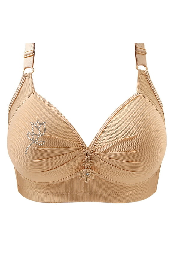 Hontri Bra under $10-Seamless Bras for Women,Thin Laceless Ring Comfortable Breathability Underwear Large Size Brater Buckle Female Bra Deep V Neck Vest Bralette Wireless Seamless Bra