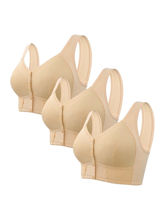 Bra Bra for Senior Front Closure Breathable Bra for Seniors Wirefree Bras for Older Women Beige 36