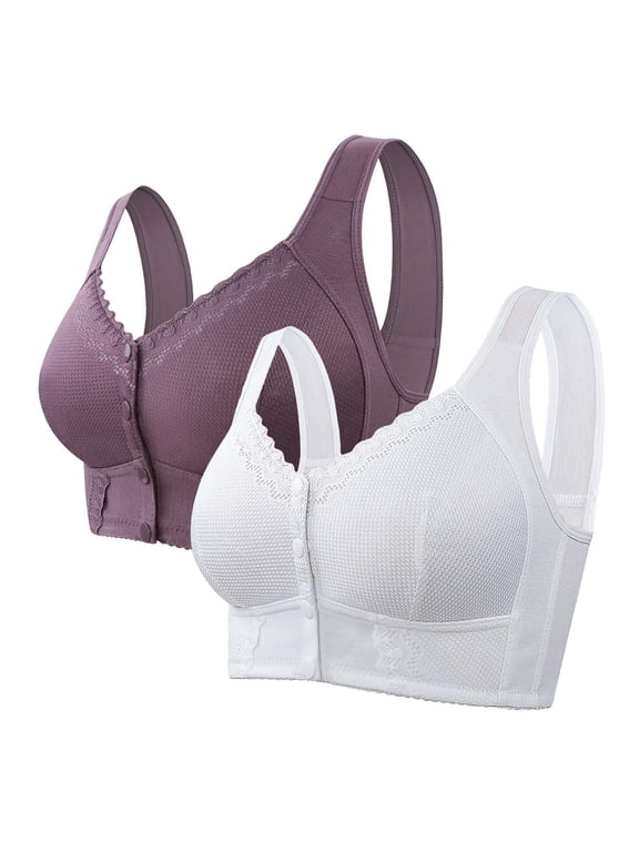 Bra Bra for Senior Front Closure Breathable Bra for Seniors Wirefree Bras for Older Women Grey 58