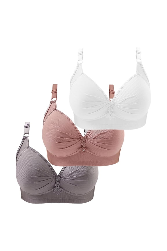 Bra Thin Laceless Steel Ring Comfortable Breathability Underwear Large Size Brater Buckle Female Bra Deep V Neck Vest Bralette Wireless Seamless Bra Watermelon Red M/38