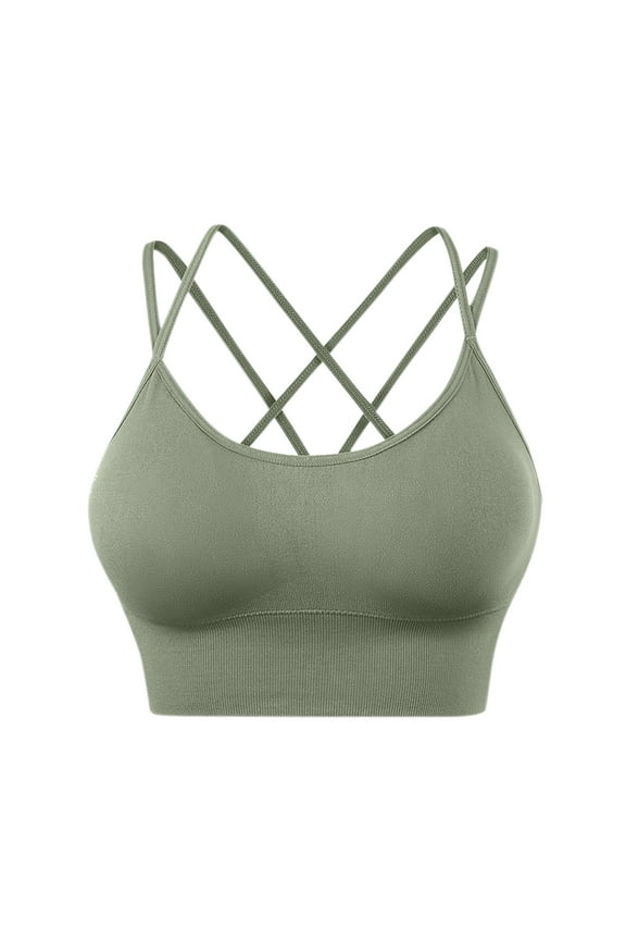 Push Up Bra Womens Back Sport Bras Padded Strappy Cropped Bras for Yoga Workout Fitness Low Impact Bras Green S Under $10