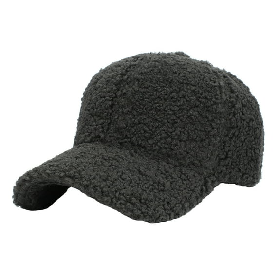 Hontri Baseball Cap Faux Lamb Wool Baseball Cap for Men Women Teddy Sports Hats Warm Winter Outdoor Travel Gift Features: Dad Hat Dark Gray