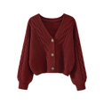 thumbnail image 1 of Hontri Cardigan Sweaters for Women Womens Solid Color Sweater Women Vintage Tops Loose Outer Wear V Neck Short Knitted Cardigan Ja Clearance Red One Size, 1 of 5