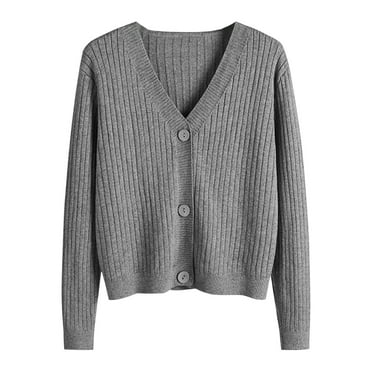 Hontri Cardigan Sweaters for Women, Women's Autumn And Winter Long Sleeve V Neck Soft Knit Solid Color Cardigan Clearance Grey One Size