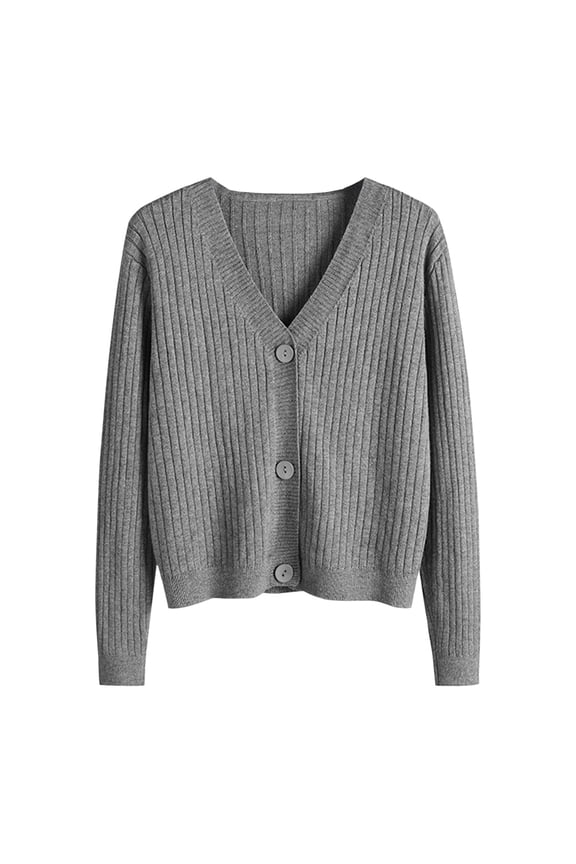 Cardigan Sweaters for Women, Women's Autumn And Winter Long Sleeve V Neck Soft Knit Solid Color Cardigan Clearance Grey One Size