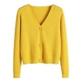 thumbnail image 1 of Hontri Cardigan Sweaters for Women, Women's Autumn And Winter Long Sleeve V Neck Soft Knit Solid Color Cardigan Clearance Yellow One Size, 1 of 5
