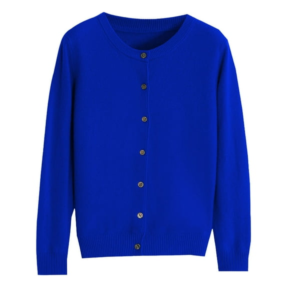 Hontri Cardigan Sweaters for Women, Women's Classic Button Down Long Sleeve V Neck Soft Knit Sweater Clearance Blue L