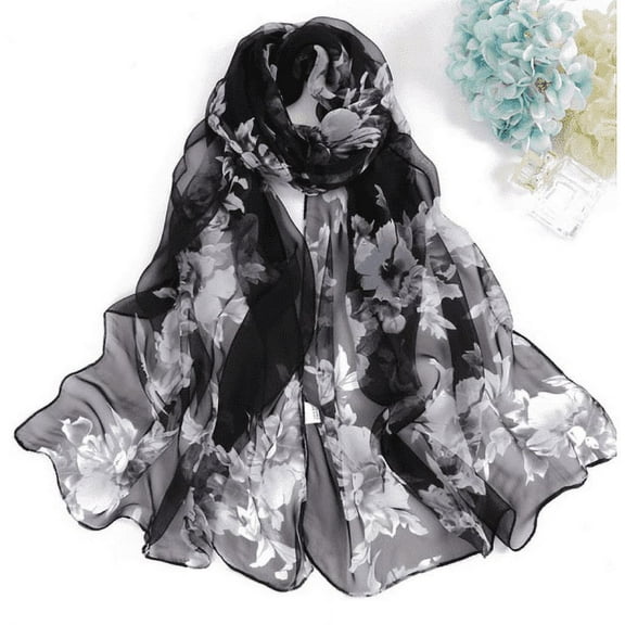 Hontri Chiffon Scarf in Clearance, Fashion Women Peach Blossom Printing Long Soft Wrap Scarf Ladies Shawl Scarves, Female B One Size