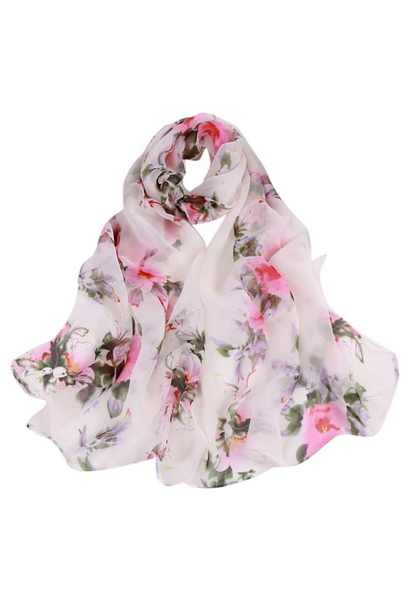 Chiffon Scarf in Clearance, Fashion Women Peach Blossom Printing Long Soft Wrap Scarf Ladies Shawl Scarves, Female H One Size