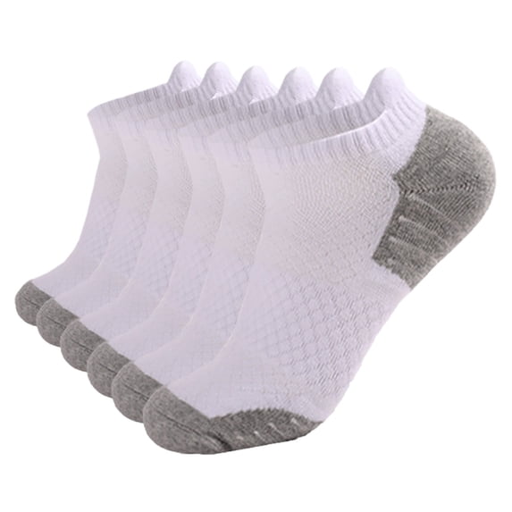 Hontri Cotton Sock Slippers in Clearance, Men and Women Athletic Running Socks 6 Pairs Breathable Low Cut Sports Socks with Cushioning Ankle Socks, Male White M