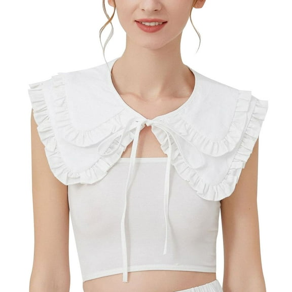 Hontri Detachable Half Shirt in Sale, Women's Spring and Summer Ruffled Shirt with Large Collar Ruffled Shirt Long Sleeves White Cotton Casual Tops Shirt Collar Fake Collar White
