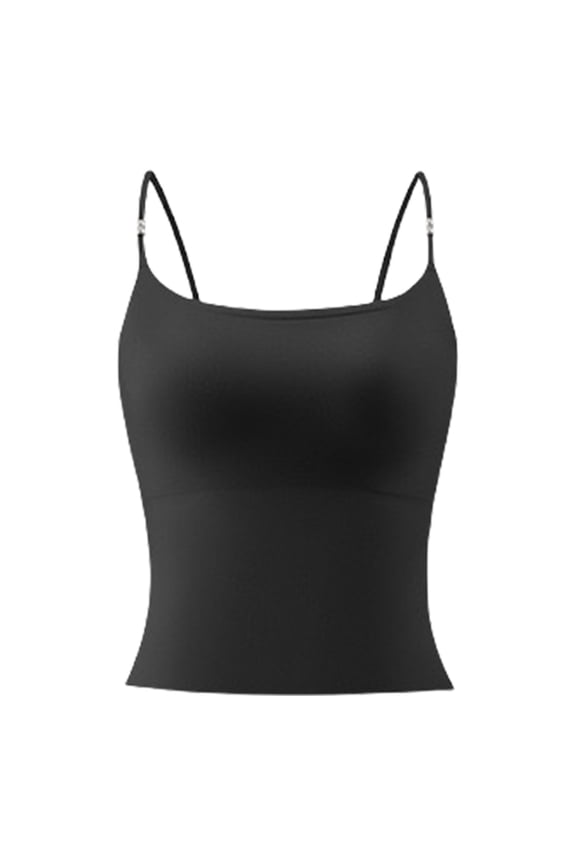 Double-Lined Support Tank Tops for Women - Adjustable Spaghetti Strap Camisoles, Sleeveless Everyday Layering Basics Black L