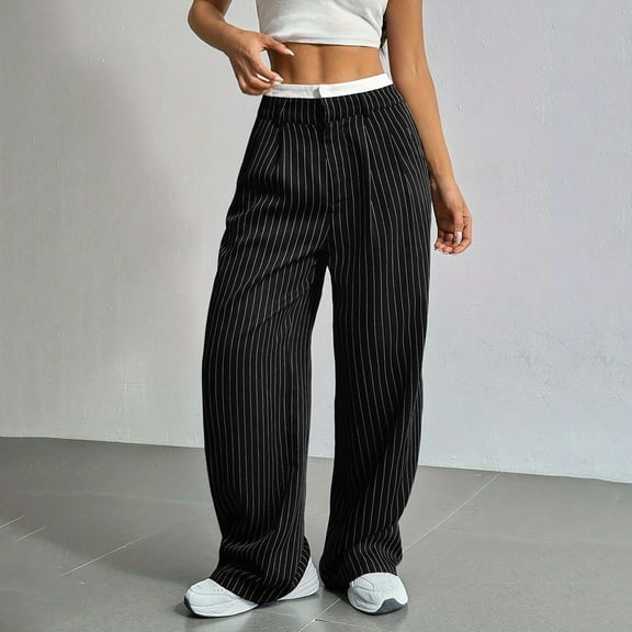Hontri Flowy Pants for Women- Women's Casual Pants High Waisted Patchwork Simple Vertical Suit Pants Loose Lounge Pants