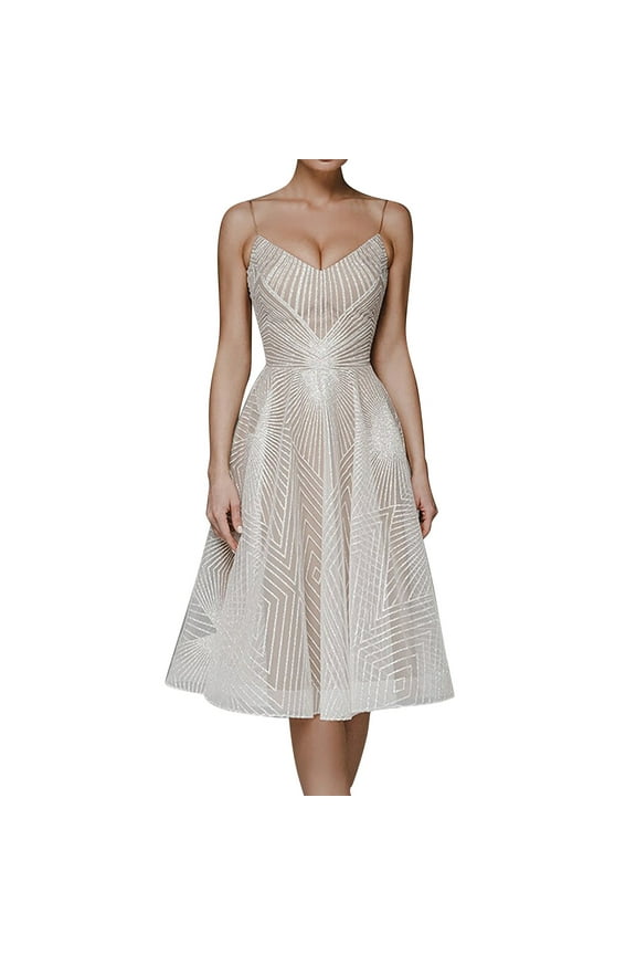 Formal Dresses for Women Women's A Line Lace Appliques Long Wedding Dresses for Bride Chiffon Boho Bridal Gowns with Split Wedding Guest Dresses for Women Beige,L