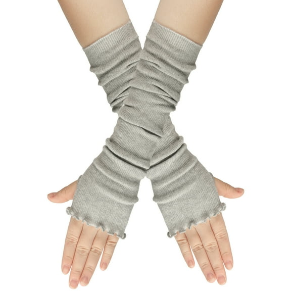 Hontri Gloves Mittens in Clearance, Women Winter Fingerless Gloves Thumb Holes for Half Finger Mittens Fingerless Stretchy Warm Long Gloves, Female Grey One Size