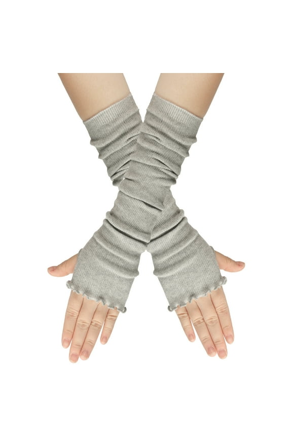 Gloves Mittens in Clearance, Women Winter Fingerless Gloves Thumb Holes for Half Finger Mittens Fingerless Stretchy Warm Long Gloves, Female Grey One Size