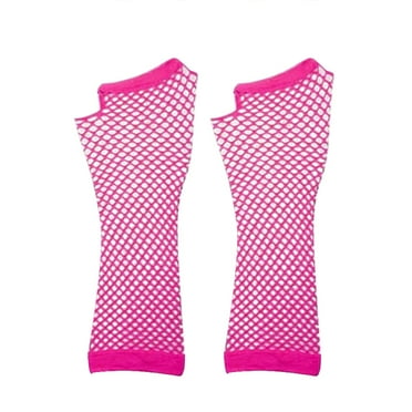 Hontri Gloves Mittens in Sale, Fishnet Gloves, Elastic Mesh Mid-Length Gloves, Stage Performance Costumes with Drag Props, Sexy Half-Finger Gloves 0 Hot Pink