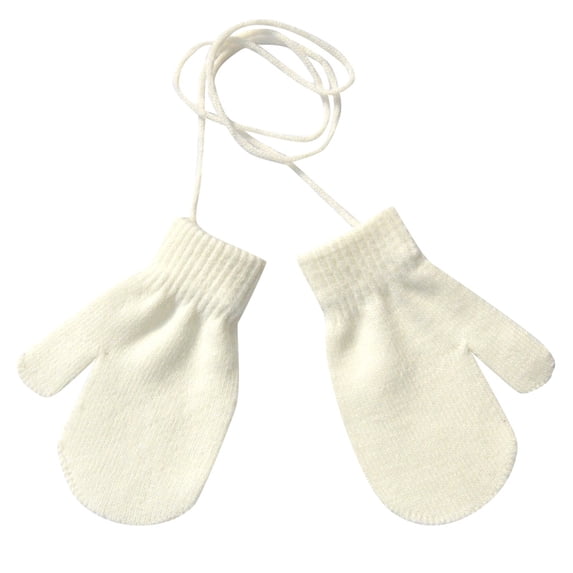 Hontri Gloves Mittens in Clearance, Children Winter Warm Solid Knitted Cute with String Gloves, Unisex White One Size