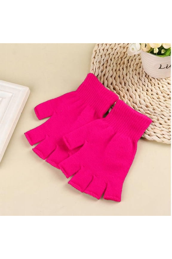 Gloves Mittens in Clearance, Unisex Gloves Mitten Fingerless Knitted Crochet Half-Fingers Adult Warm Winter, Female Hot Pink One Size