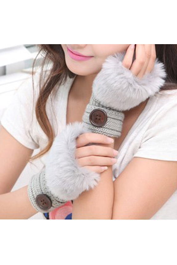 Gloves Mittens in Clearance, Women Girl Warm Winter Faux Rabbit Plush Wrist Fingerless Gloves Mittens, Female Grey One Size