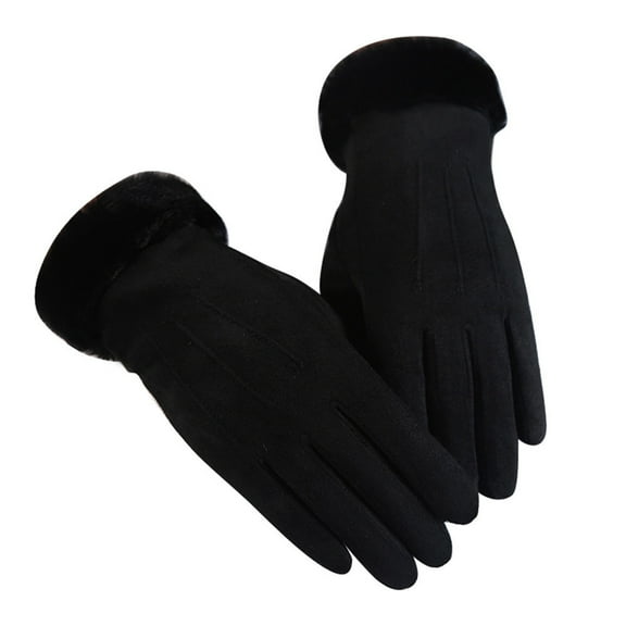 Hontri Gloves Mittens in Clearance, Women's Gloves in Autumn and Winter Windproof Warm Plus Velvet Gloves, Female Black One Size