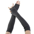 thumbnail image 1 of Hontri Gloves Mittens in Sale, Women's Warm Solid Color Knitted Soft Long Fingerless Gloves Mittens 1 Pair of Gloves Dark Gray, 1 of 5