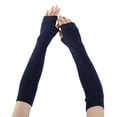 thumbnail image 1 of Hontri Gloves Mittens in Sale, Women's Warm Solid Color Knitted Soft Long Fingerless Gloves Mittens 1 Pair of Gloves Navy, 1 of 5