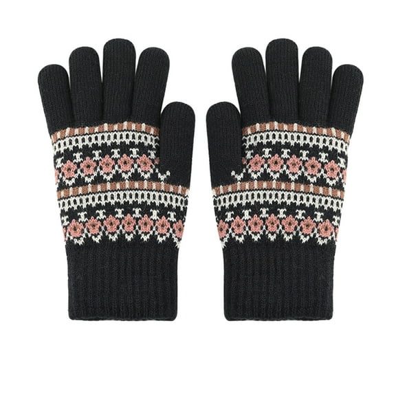 Hontri Gloves for Women Cold Weather Screen Gloves Snow Flower Warm Knit Winter Gloves Christmas Gifts Stocking Stuffers for Women Gloves for Women Black