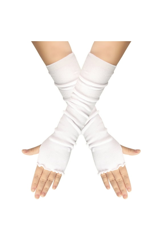 Gloves Mittens in Clearance, Women Winter Fingerless Gloves Thumb Holes for Half Finger Mittens Fingerless Stretchy Warm Long Gloves, Female White One Size